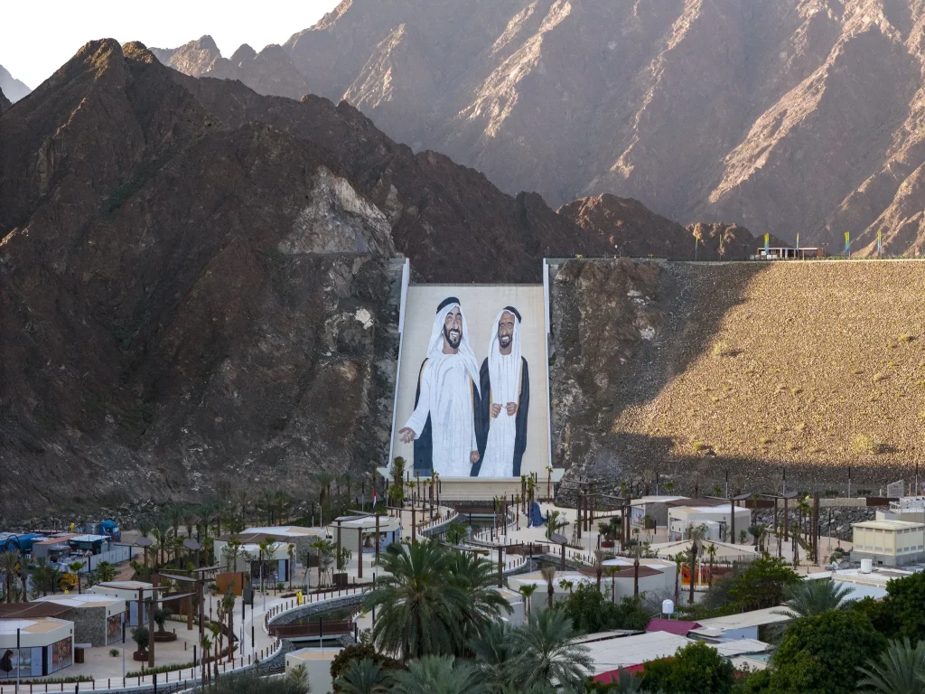 The mosaic and surrounding public landscape in mountain light